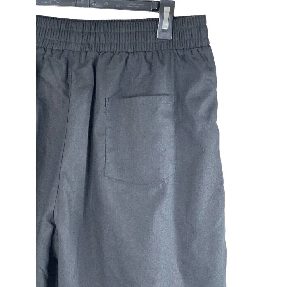 KANCY KOLE Womens Casual Shorts Size XL Elastic Waist Pull on Black Linen Blend